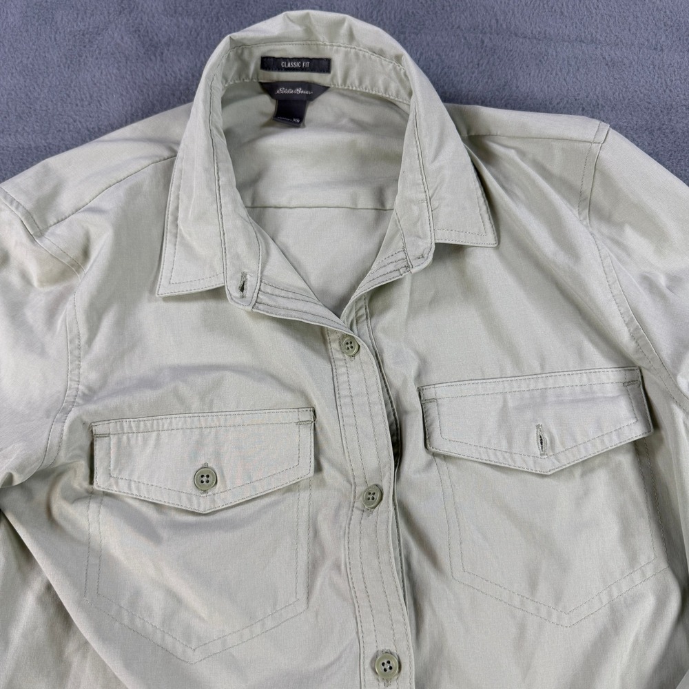Eddie Bauer Womens Classic Fit Roll Tab Sleeve Button Down Shirt Khaki XS